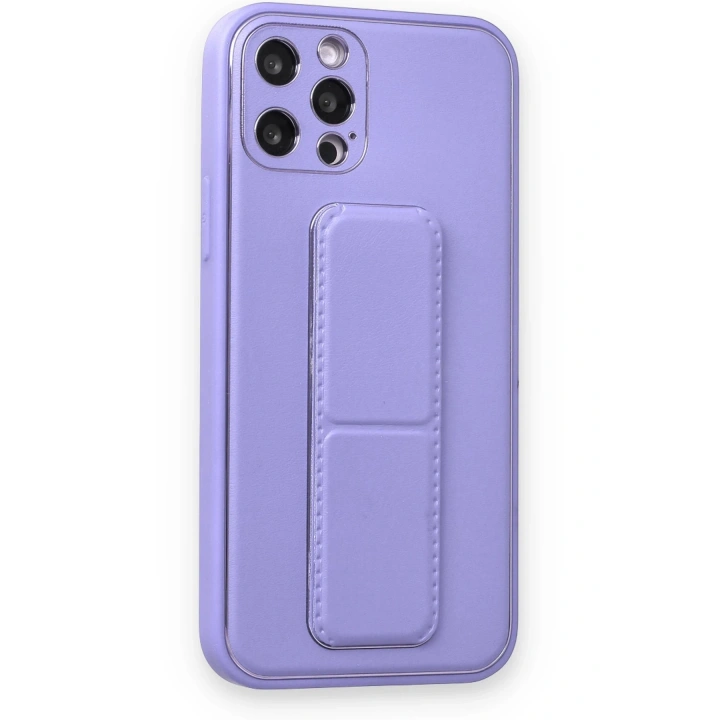 BFS  iPhone 12 Pro Kılıf Coco Deri Standlı Kapak - Koyu Lila