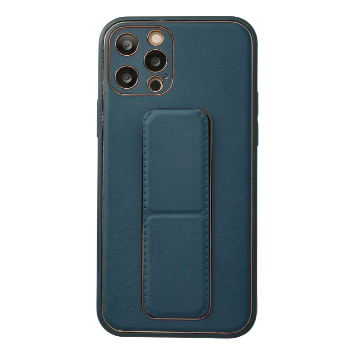 BFS  iPhone 12 Pro Kılıf Coco Deri Standlı Kapak - Mavi