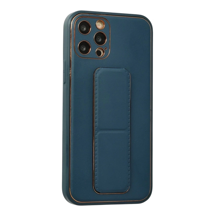 BFS  iPhone 12 Pro Kılıf Coco Deri Standlı Kapak - Mavi