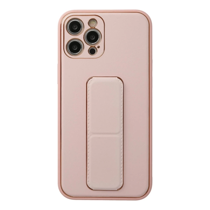 BFS  iPhone 12 Pro Kılıf Coco Deri Standlı Kapak - Pembe