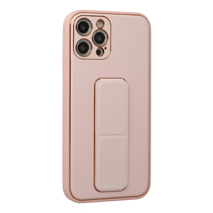 BFS  iPhone 12 Pro Kılıf Coco Deri Standlı Kapak - Pembe