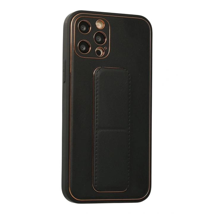 BFS  iPhone 12 Pro Kılıf Coco Deri Standlı Kapak - Siyah