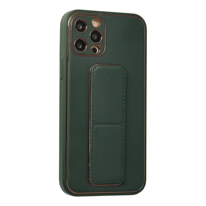 BFS  iPhone 12 Pro Kılıf Coco Deri Standlı Kapak - Yeşil