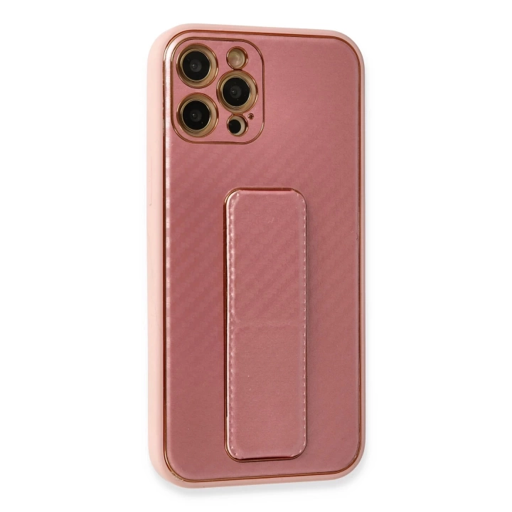 BFS  iPhone 12 Pro Kılıf Coco Karbon Standlı Kapak - Pembe