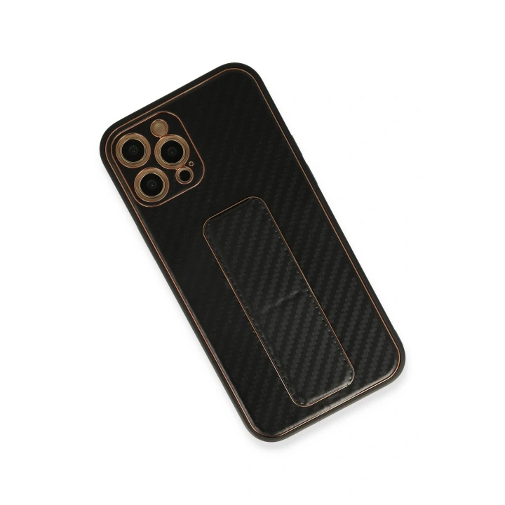 BFS  iPhone 12 Pro Kılıf Coco Karbon Standlı Kapak - Siyah