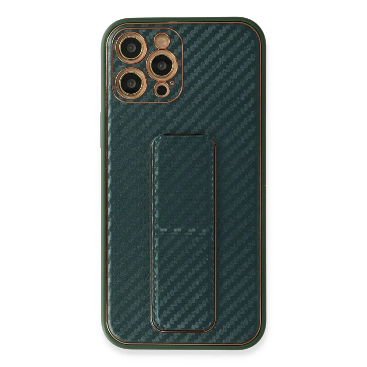 BFS  iPhone 12 Pro Kılıf Coco Karbon Standlı Kapak - Yeşil