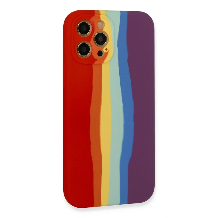 BFS  iPhone 12 Pro Kılıf Ebruli Lansman Silikon - Kırmızı-Mor