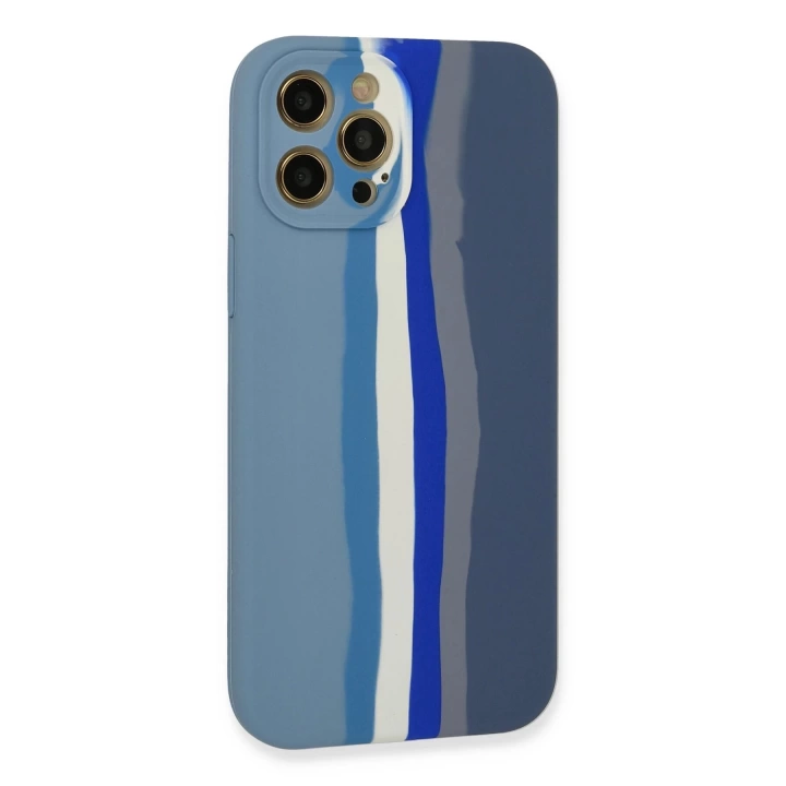 BFS  iPhone 12 Pro Kılıf Ebruli Lansman Silikon - Mavi-Gri