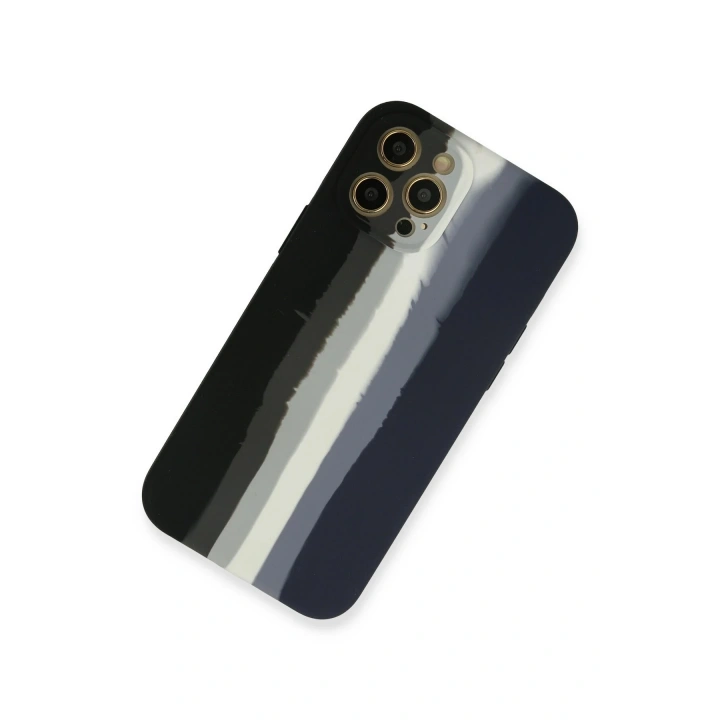 BFS  iPhone 12 Pro Kılıf Ebruli Lansman Silikon - Siyah-Lacivert
