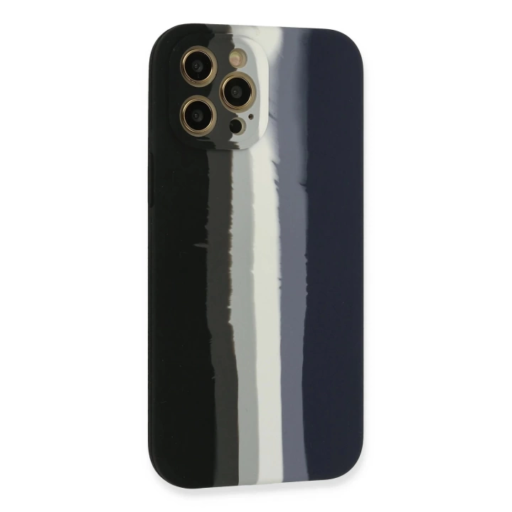 BFS  iPhone 12 Pro Kılıf Ebruli Lansman Silikon - Siyah-Lacivert