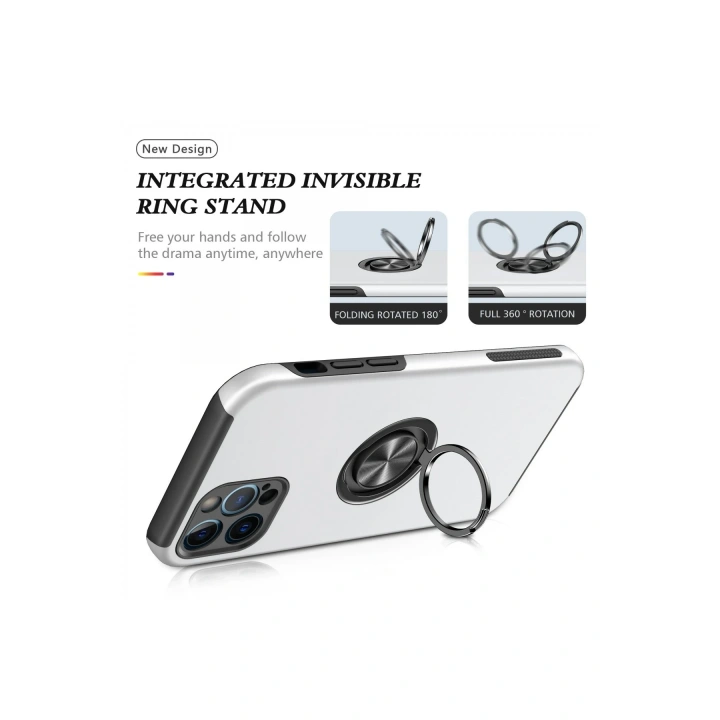 BFS  iPhone 12 Pro Kılıf Elit Yüzüklü Kapak - Gümüş