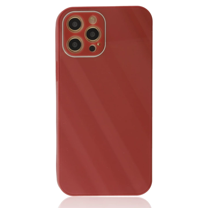BFS  iPhone 12 Pro Kılıf Glass Kapak - Bordo