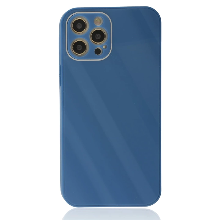 BFS  iPhone 12 Pro Kılıf Glass Kapak - Mavi