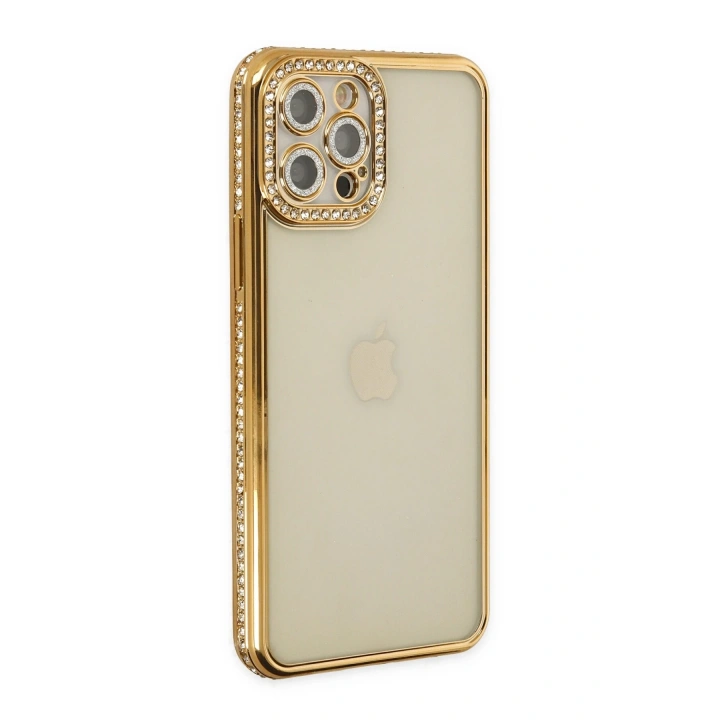 BFS  iPhone 12 Pro Kılıf Joke Taşlı Silikon - Gold