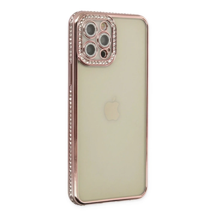 BFS  iPhone 12 Pro Kılıf Joke Taşlı Silikon - Pembe