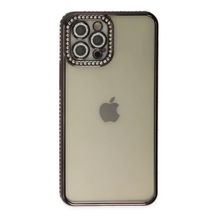 BFS  iPhone 12 Pro Kılıf Joke Taşlı Silikon - Siyah