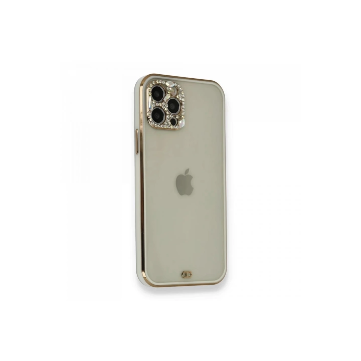 BFS  iPhone 12 Pro Kılıf Liva Taşlı Silikon - Beyaz