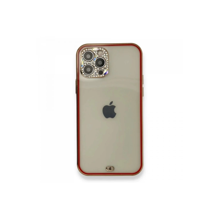 BFS  iPhone 12 Pro Kılıf Liva Taşlı Silikon - Kırmızı