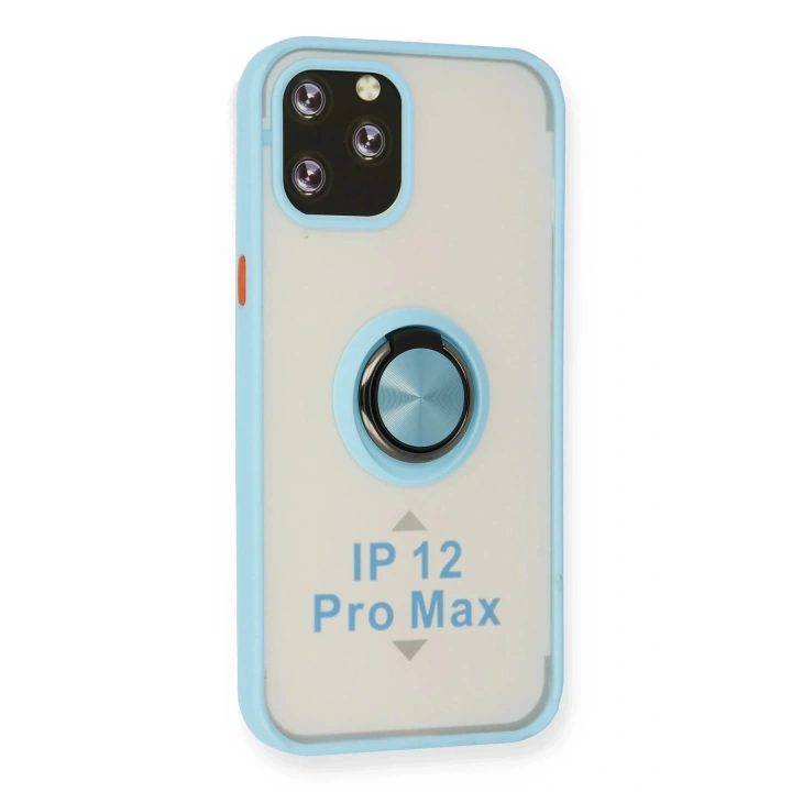 BFS iPhone 12 Pro Kılıf Montreal Yüzüklü Silikon Kapak - Buz Mavi