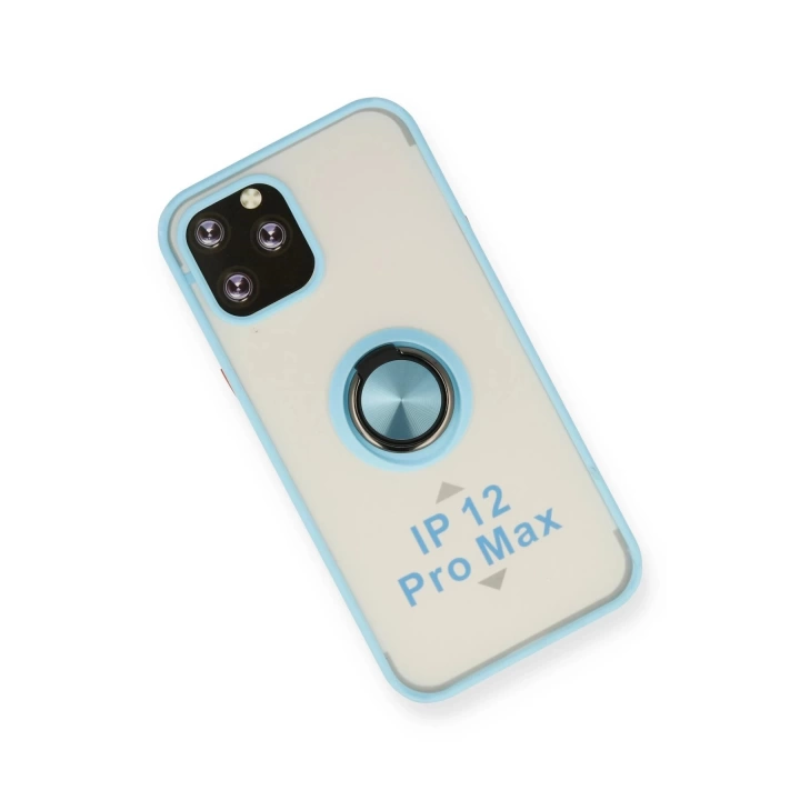 BFS  iPhone 12 Pro Kılıf Montreal Yüzüklü Silikon Kapak - Buz Mavi