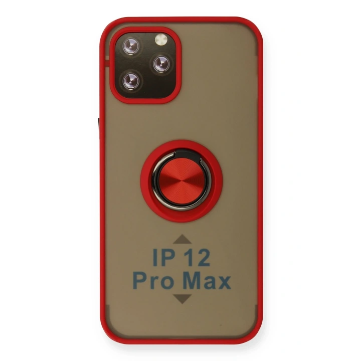 BFS  iPhone 12 Pro Kılıf Montreal Yüzüklü Silikon Kapak - Kırmızı