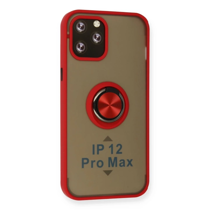 BFS  iPhone 12 Pro Kılıf Montreal Yüzüklü Silikon Kapak - Kırmızı