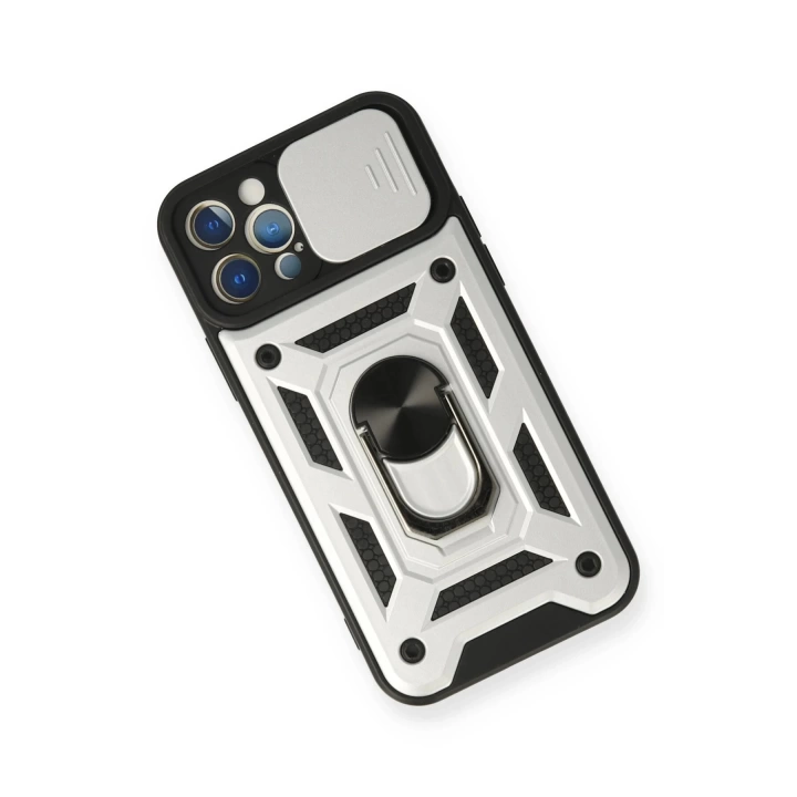 BFS  iPhone 12 Pro Kılıf Pars Lens Yüzüklü Silikon - Gümüş