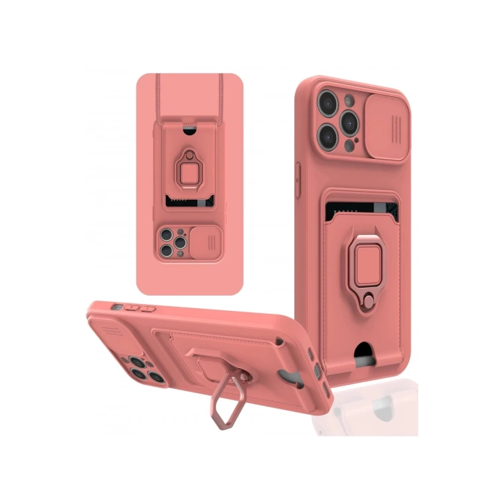 BFS  iPhone 12 Pro Kılıf Zuma Kartvizitli Yüzüklü Silikon - Pembe