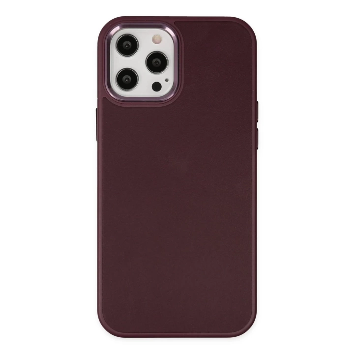 BFS  iPhone 12 Pro Max Kılıf Asya Deri Silikon - Mürdüm
