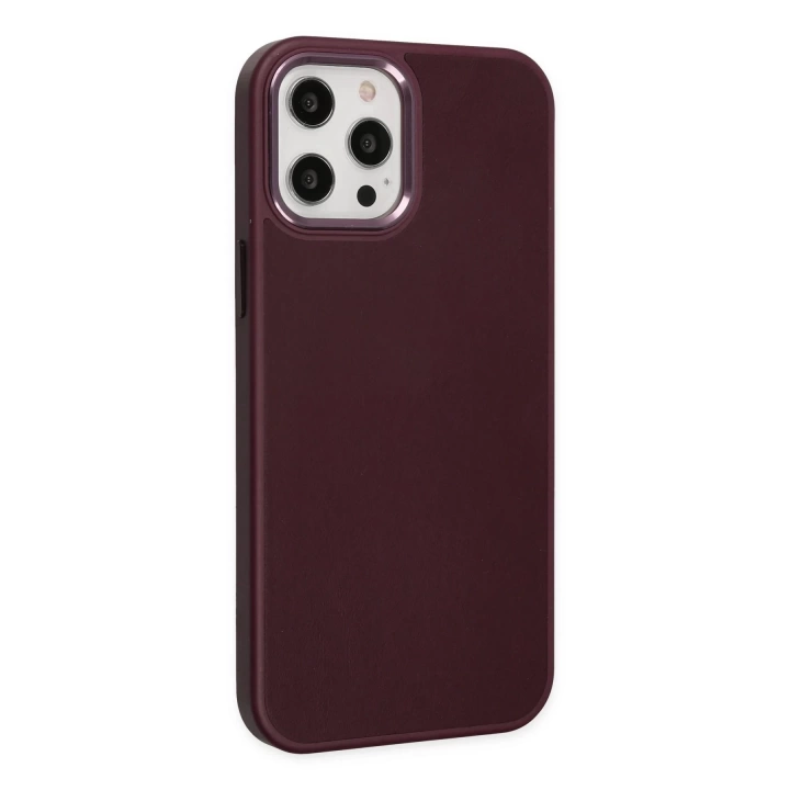 BFS  iPhone 12 Pro Max Kılıf Asya Deri Silikon - Mürdüm