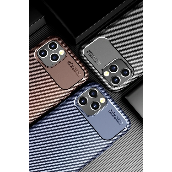 BFS  iPhone 12 Pro Max Kılıf Auto Focus Karbon Kapak - Lacivert