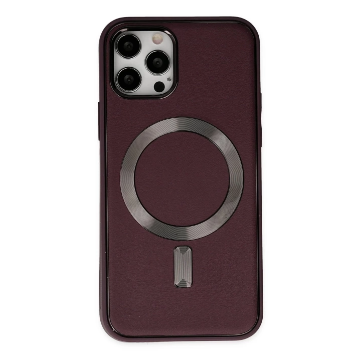 BFS  iPhone 12 Pro Max Kılıf Coco Deri Magneticsafe Silikon - Bordo