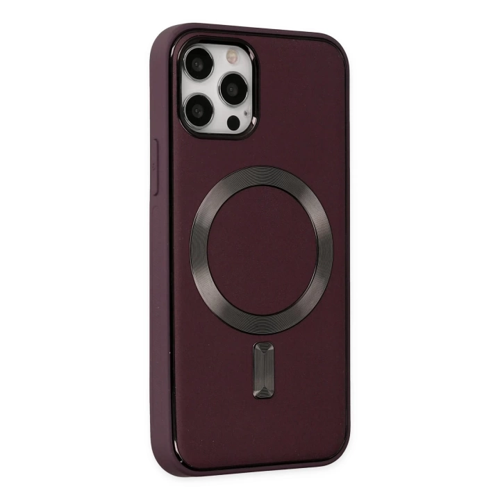 BFS  iPhone 12 Pro Max Kılıf Coco Deri Magneticsafe Silikon - Bordo