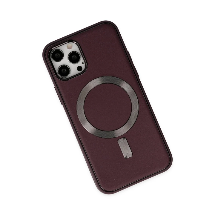 BFS  iPhone 12 Pro Max Kılıf Coco Deri Magneticsafe Silikon - Bordo