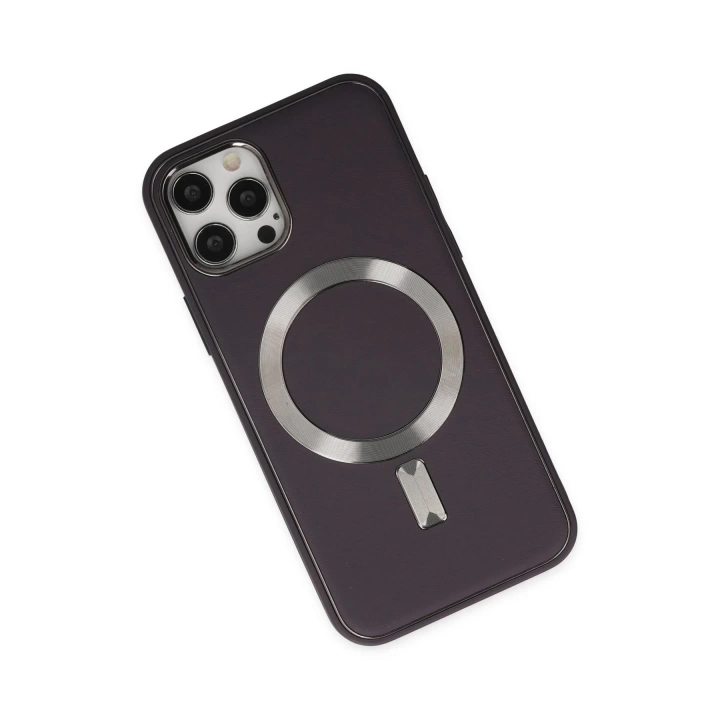 BFS  iPhone 12 Pro Max Kılıf Coco Deri Magneticsafe Silikon - Derin Mor