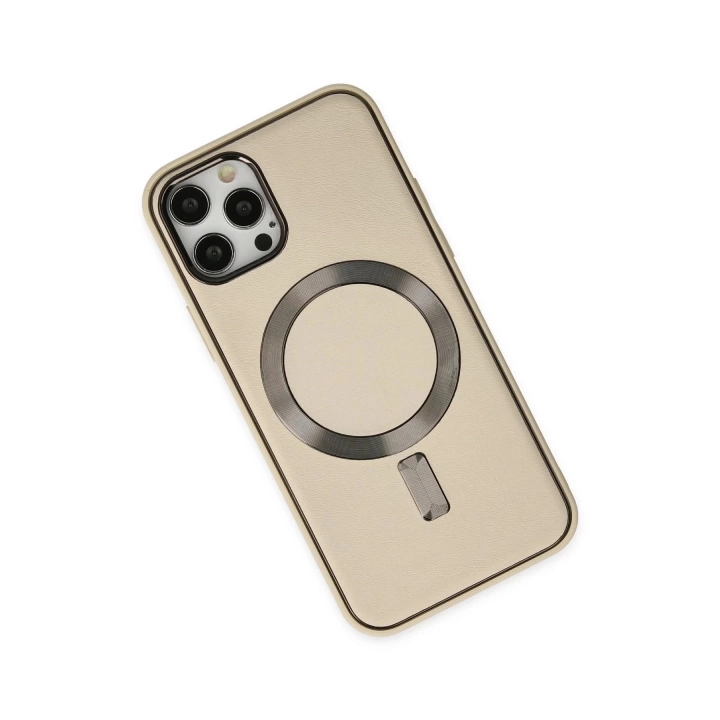 BFS  iPhone 12 Pro Max Kılıf Coco Deri Magneticsafe Silikon - Krem