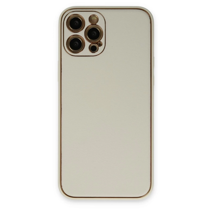 BFS  iPhone 12 Pro Max Kılıf Coco Deri Silikon Kapak - Beyaz
