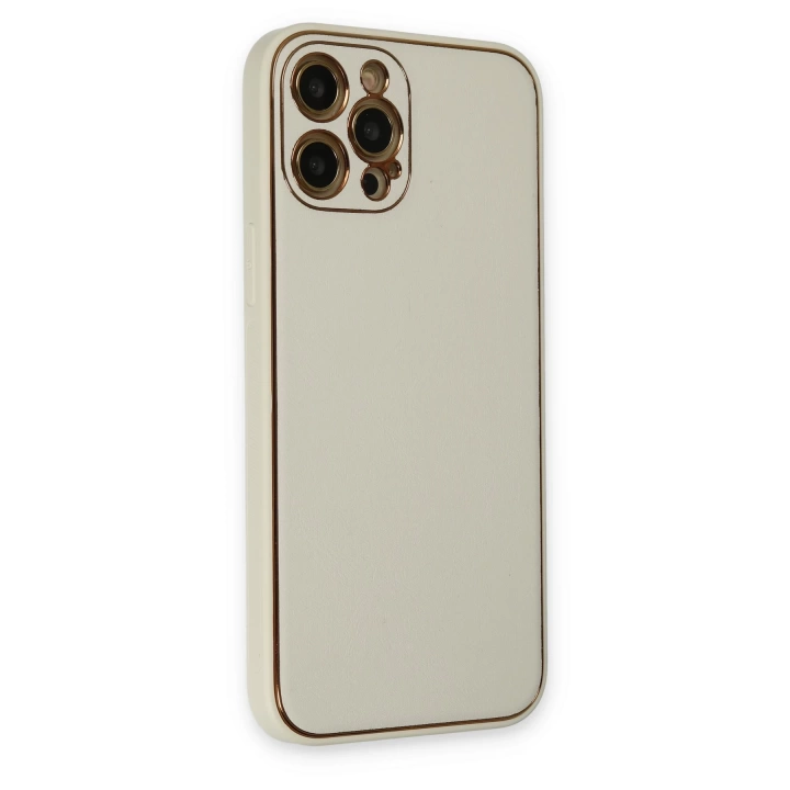 BFS  iPhone 12 Pro Max Kılıf Coco Deri Silikon Kapak - Beyaz