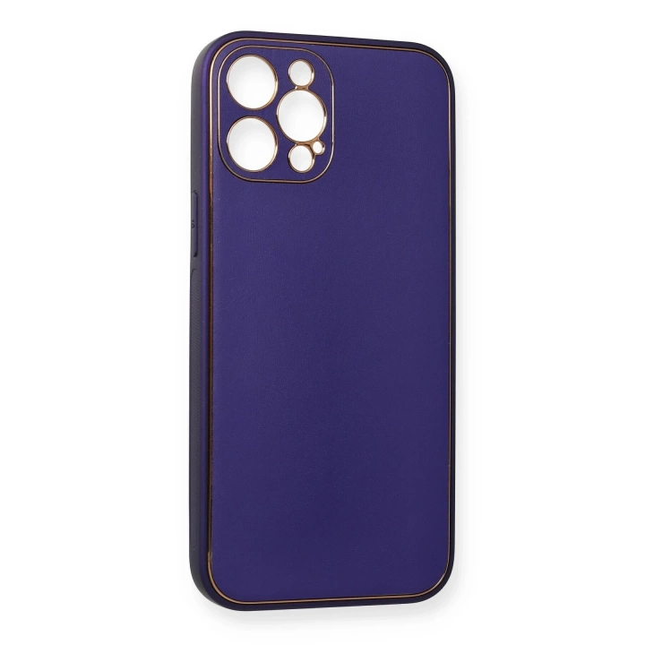BFS  iPhone 12 Pro Max Kılıf Coco Deri Silikon Kapak - Mor