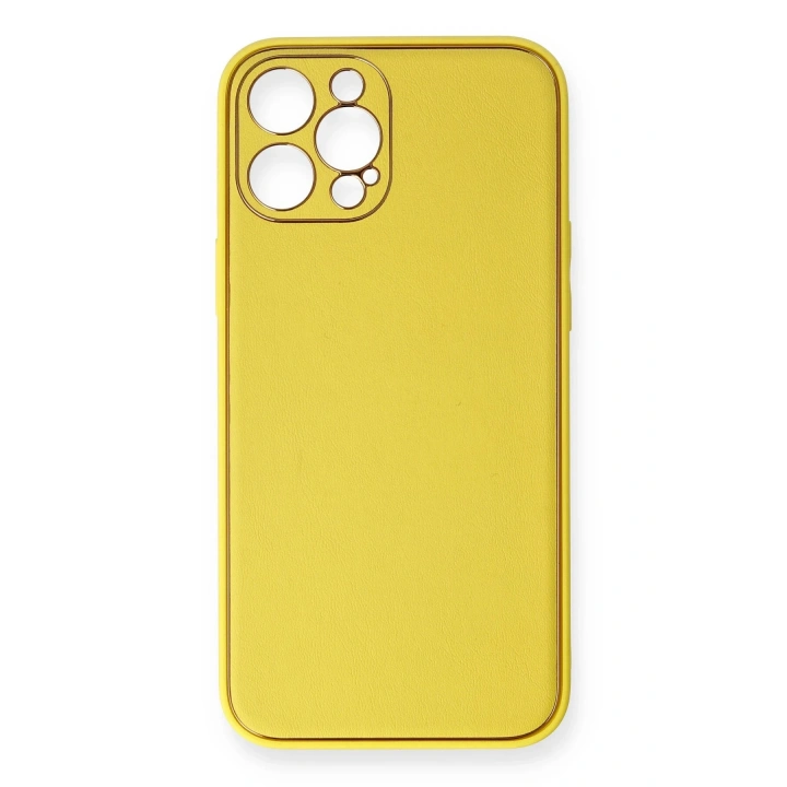 BFS  iPhone 12 Pro Max Kılıf Coco Deri Silikon Kapak - Sarı