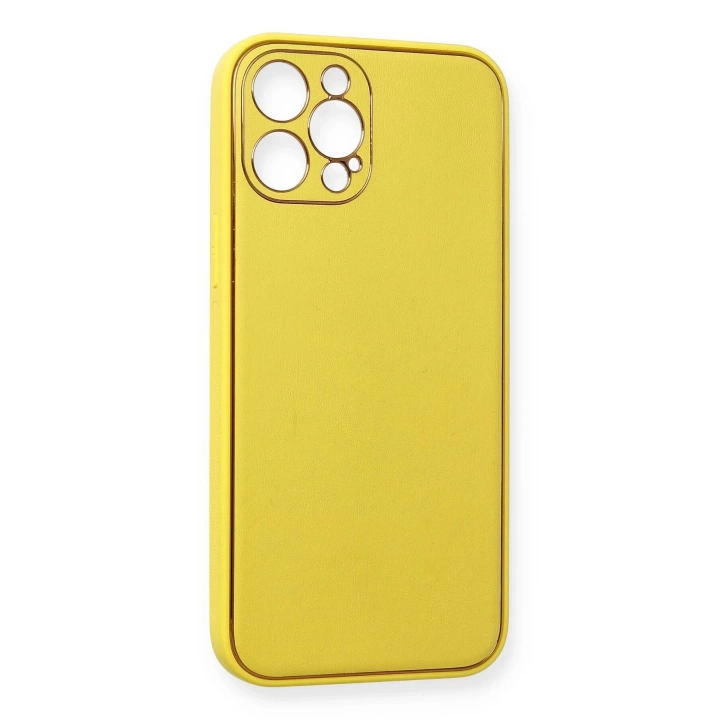 BFS  iPhone 12 Pro Max Kılıf Coco Deri Silikon Kapak - Sarı