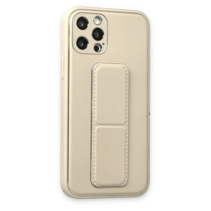 BFS  iPhone 12 Pro Max Kılıf Coco Deri Standlı Kapak - Beyaz