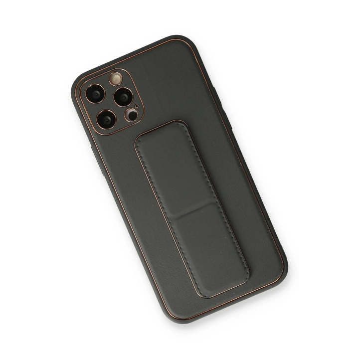 BFS  iPhone 12 Pro Max Kılıf Coco Deri Standlı Kapak - Füme