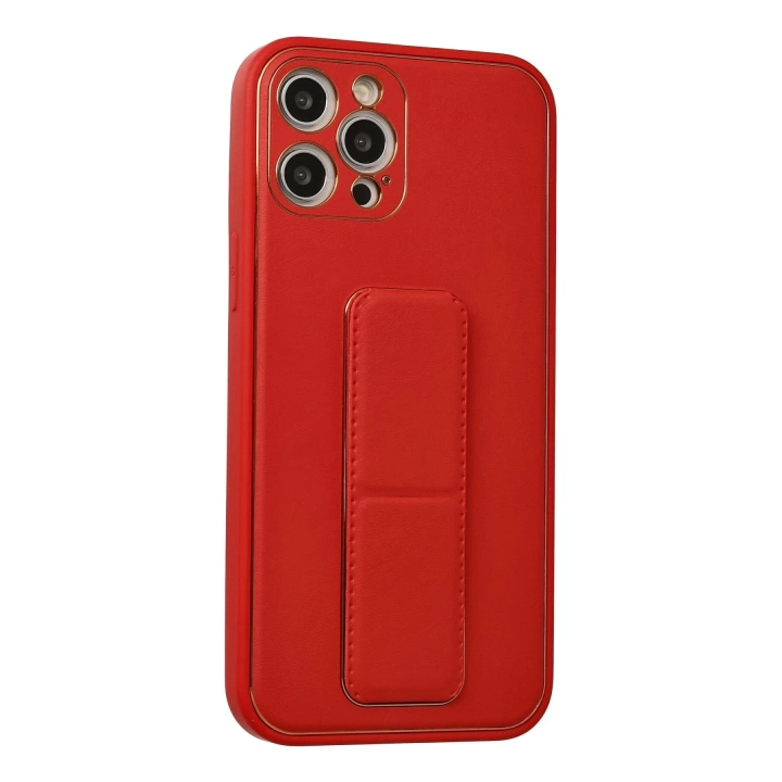 BFS  iPhone 12 Pro Max Kılıf Coco Deri Standlı Kapak - Kırmızı