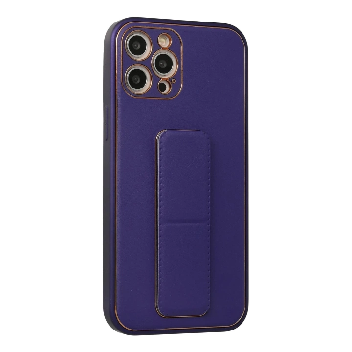 BFS  iPhone 12 Pro Max Kılıf Coco Deri Standlı Kapak - Mor