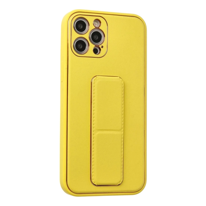 BFS  iPhone 12 Pro Max Kılıf Coco Deri Standlı Kapak - Sarı