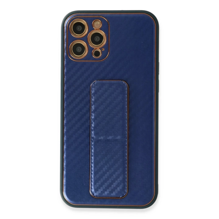 BFS  iPhone 12 Pro Max Kılıf Coco Karbon Standlı Kapak - Mavi