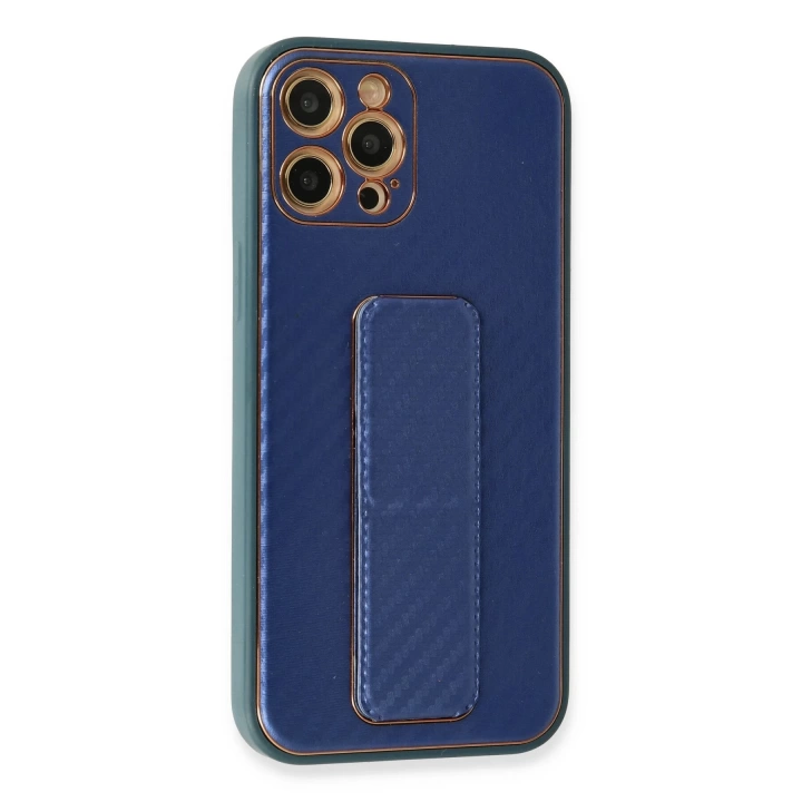 BFS  iPhone 12 Pro Max Kılıf Coco Karbon Standlı Kapak - Mavi