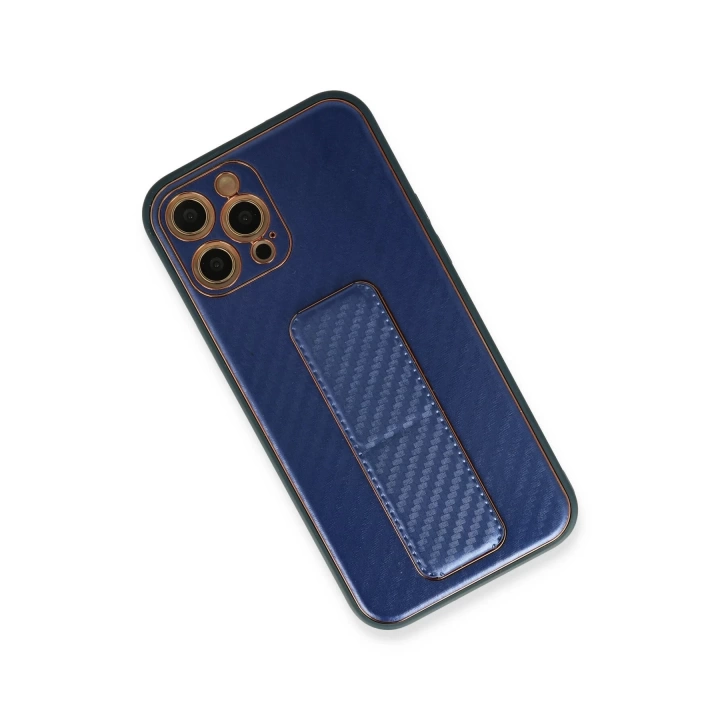 BFS  iPhone 12 Pro Max Kılıf Coco Karbon Standlı Kapak - Mavi