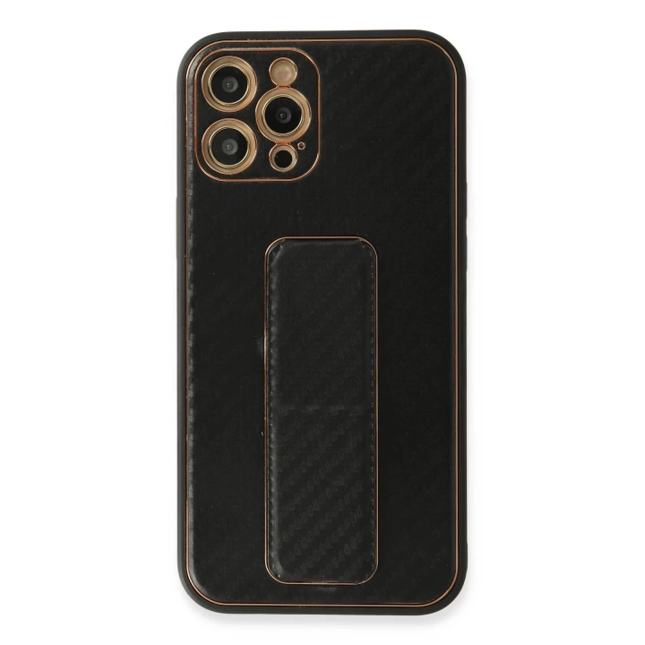 BFS  iPhone 12 Pro Max Kılıf Coco Karbon Standlı Kapak - Siyah